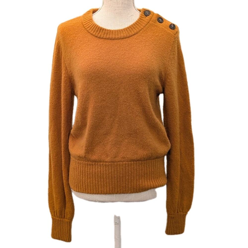 J CREW Merino Wool Alpaca Pullover Sweater Womens Size M Orange Mustard Cozy